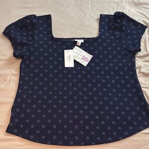LuLaRoe Marissa Navy Blue Patterned Blouse